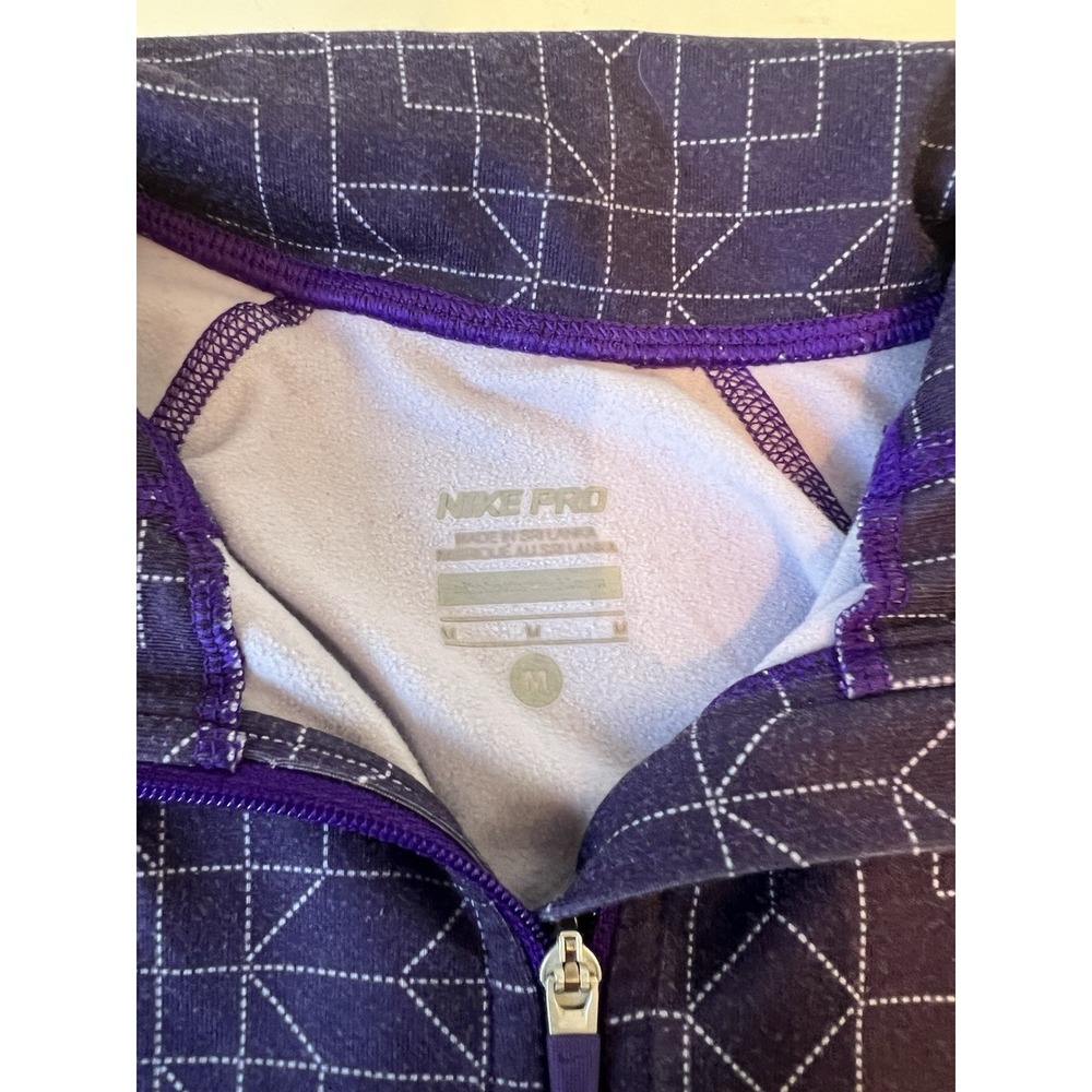 Nike Pro Hyperwarm Dri-FIT‎ Womans M Half Zip Pullover Purple Geometric - Picture 2 of 5